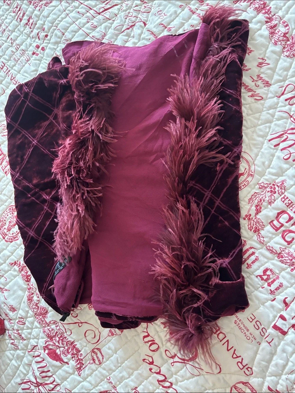 Vintage Wraps/Scarf Bundle: Burgundy Velvet Fringe/Feather & Copper Fringe Wrap